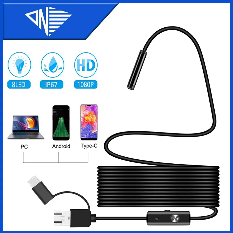 Dannan 1080P endoscope camera snake sewer industrial piping borescope car inspection endoscopy 3In1 for usb pc android Type C endoscope camera