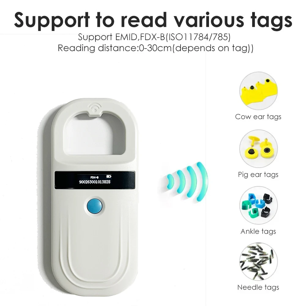 Iso11785/4 Fdx-b Pet Microchip Scanner Animal Rfid Tag Reader Dog Reader Frequency Handheld Rfid Reader Animal Tag Scanner