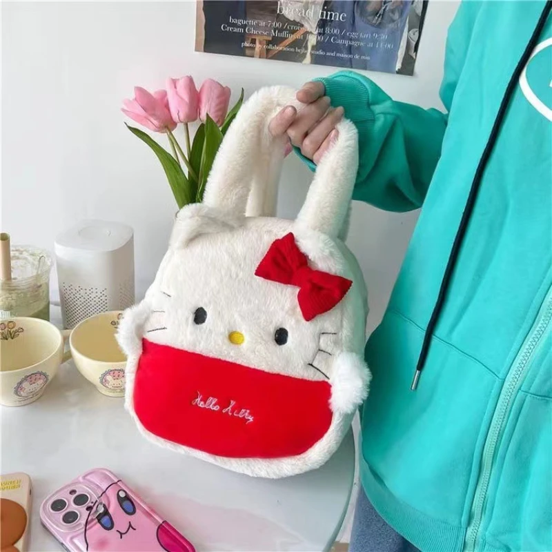 

Hello Kitty Women's Shoulder Bag Sanrio's New Kuromi Melody Girl's Large Capacity Zipper Cartoon Cute Plush Doll Handbag