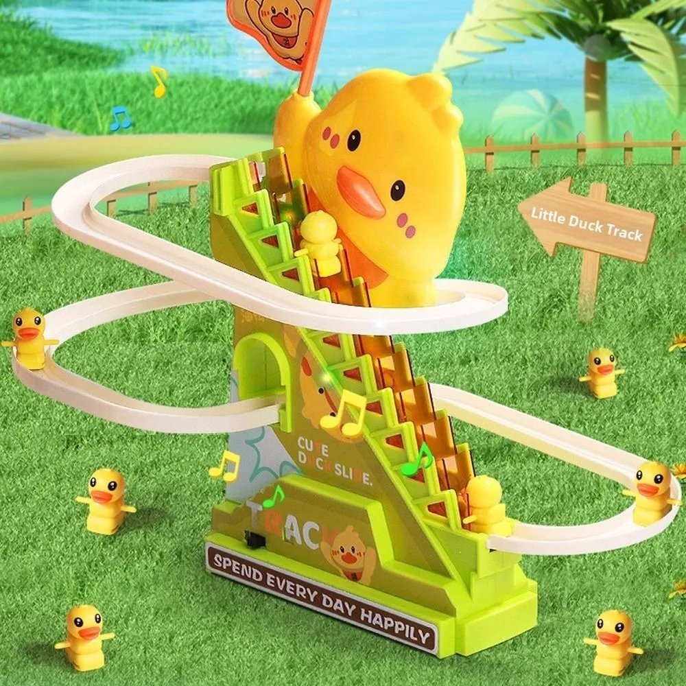 Creative Ducklings Climbing Stairs Toy Cute Cartoon Duck Roller Coaster Toy with Lights and Music Slide Toys