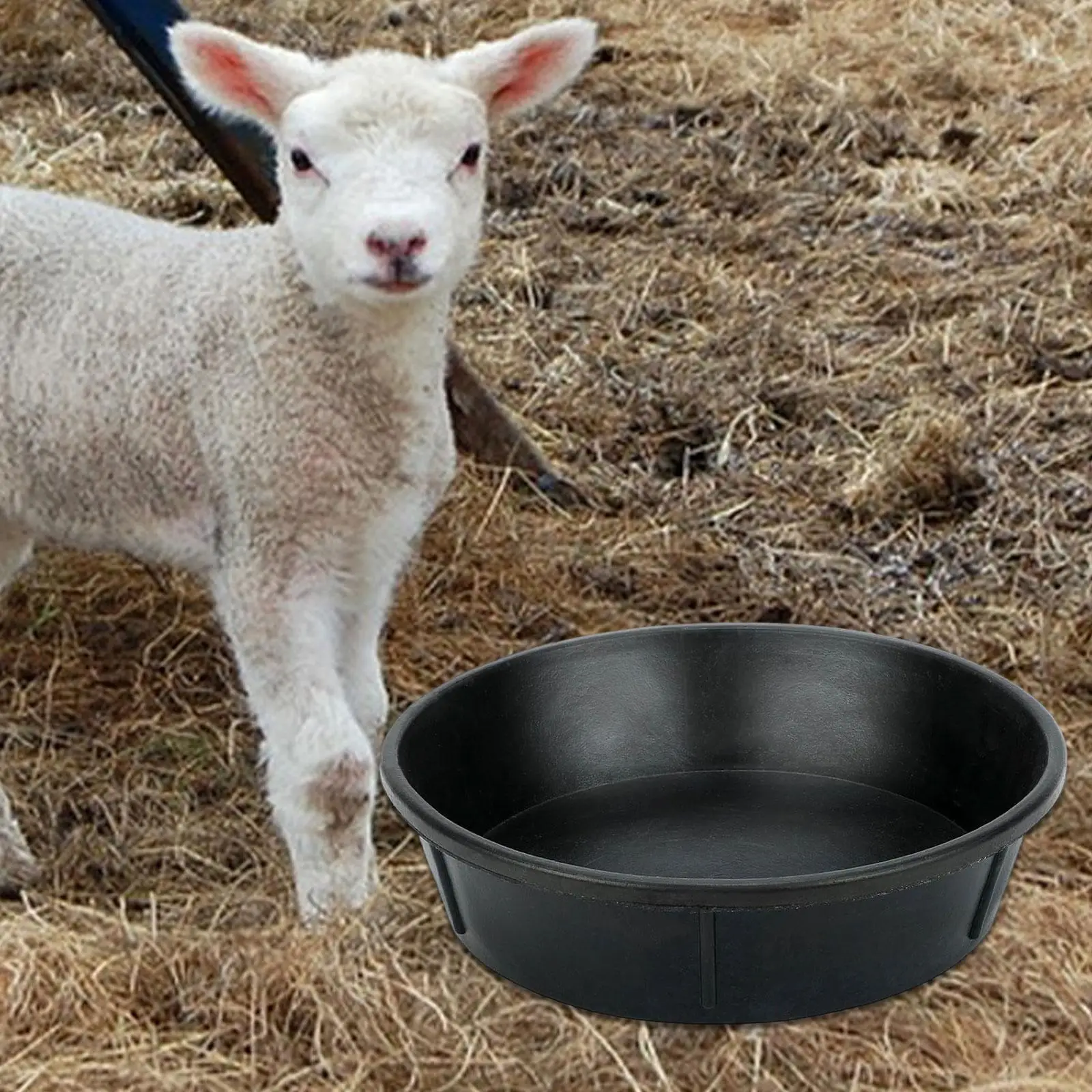 Black Rubber Horse Feeder Pan Utility Bucket for Barn Stable Livestock Water Food Bowl Farm Use