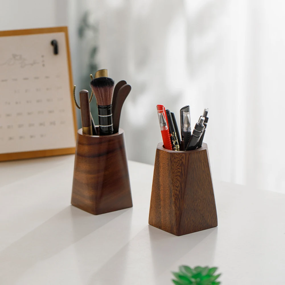 Vintage Walnut Wood Desktop Organizer and Pen Holder