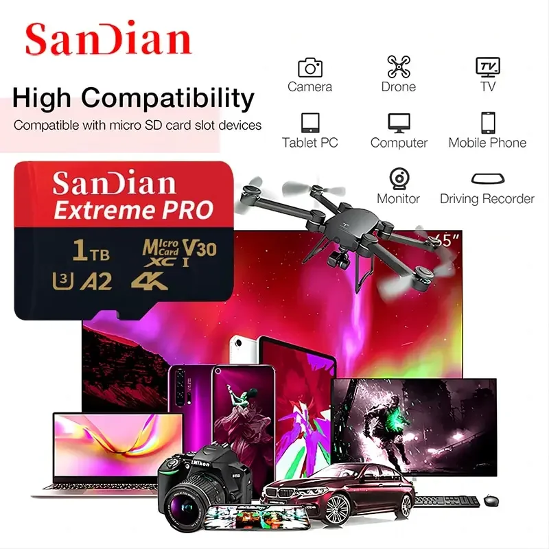 Flash Card 1TB 100% Original 100MB/s A2 camera SD card 128GB 256GB Micro TF/SD card Class 10 512GB phone/tablet