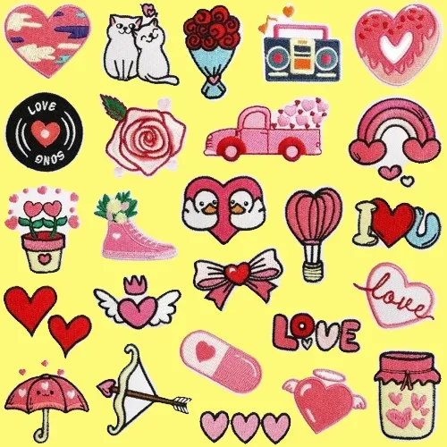 

Valentines Embroidery Patches DIY Romantic Love Rose Cloth Sticker Applique Badges Fusible Patch Bag Hat Accessories for Couple