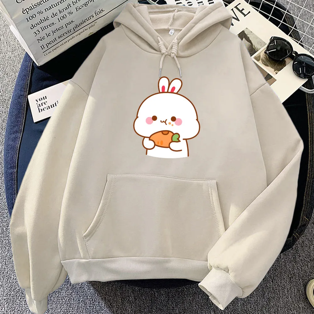 Rabbit Eating Carrot Printed Hoodies Sudaderas Girls Kawaii Graphic Print Sweatshirts Winter Fleece Casual Long Sleeve Pullovers