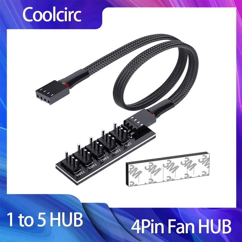 4Pin PWM 1-5 Way Fan Hub Splitter with Braided Cable, 3/4-Pin Compatible for CPU