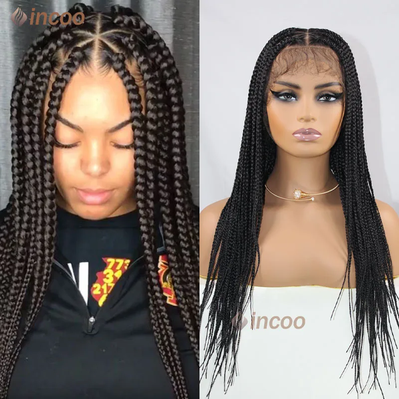 

Synthetic Full Lace Braided wigs 360 Lace Front Box Braids Wig With Baby Hair Triangle Knotless Braided Wigs For Black Women 24"