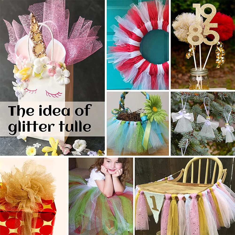 EnixwH Rouleau De Tulle 15cm X 22m, Rouleau Tulle Blanc, Tulle Mariage, Bobine De Tulle Avec Paillettes Tulle Ruban Pour Tutu Jupe, Deco Mariage Fête, Deco Chaise Mariage, Noeud Cadeau, Artisanat Diy
