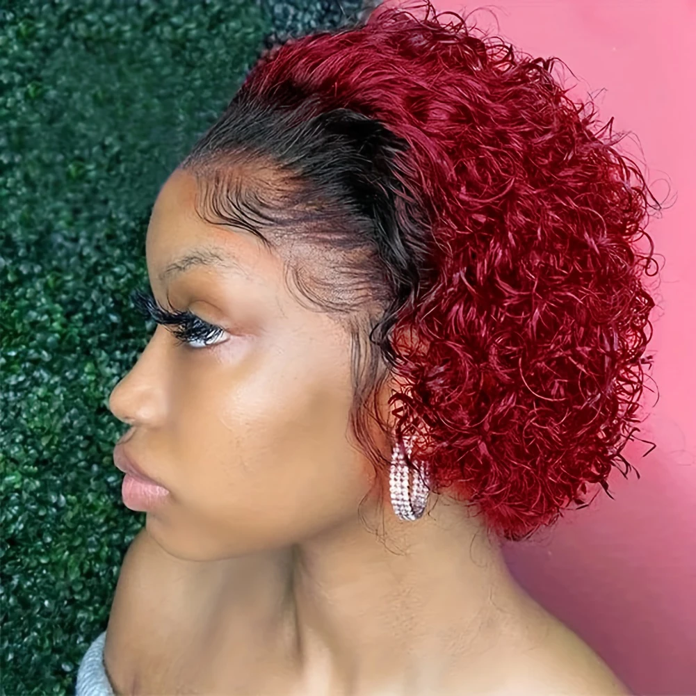 Pixie Cut Wig Human Hair 6 Inch Short Curly Lace Front Wigs Human Hair 13x1 Pixie Cut Lace Short Curly Wigs For Women 1b/99j