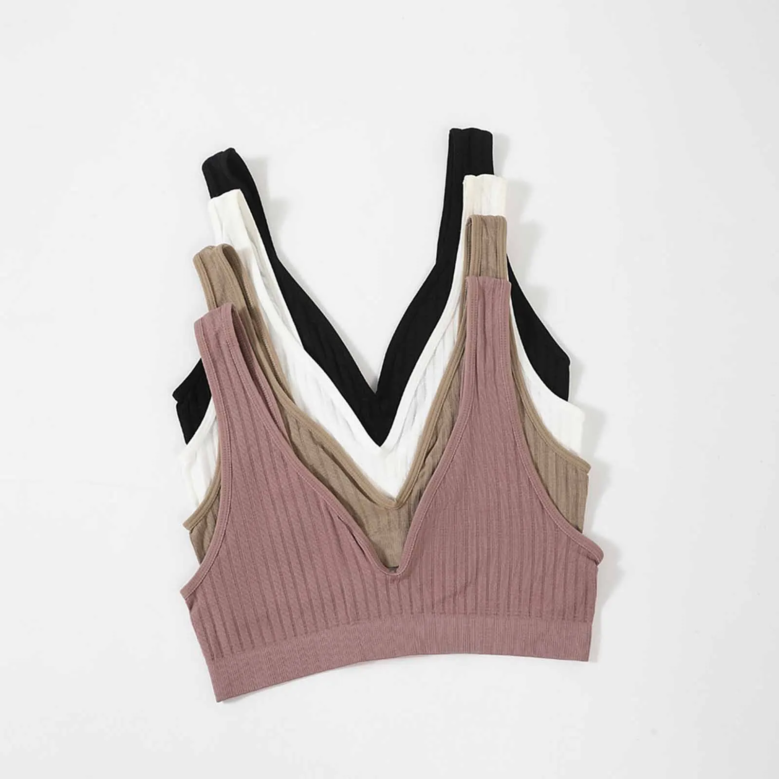 Deep V-neck Seamless Bra Push Up Bras Women Bralette Lingerie Low Back Sleep Underwear Unlined Crop Top