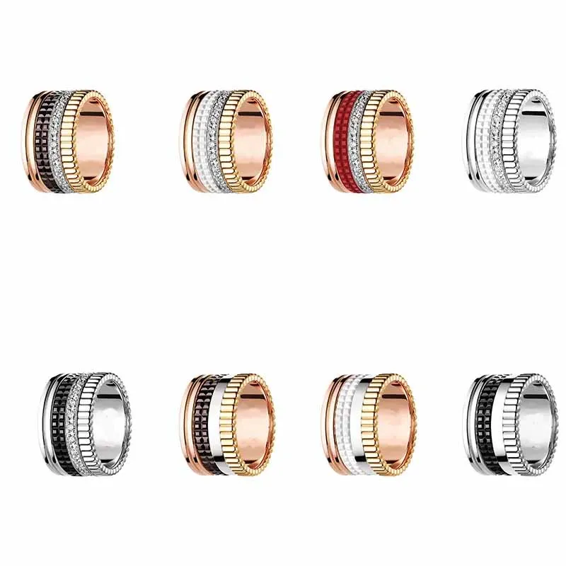 

French Luxury Brand Jewelry 925 Sterling Silver Tetracyclic Ring Gear WheelrotateRed, White and Black Couple Ring