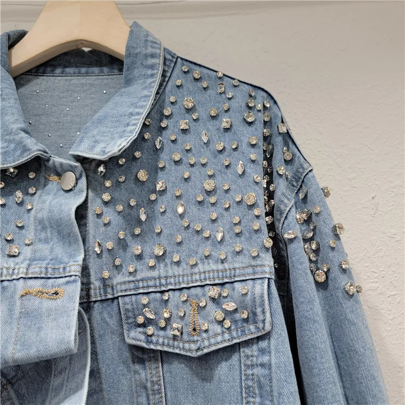 Le Chic spijkerjas met parels en ruches light blue denim Le Chic spijkerjas met parels en ruches light blue denim