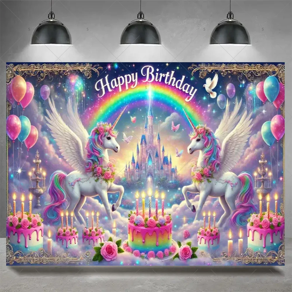 Cartoon Magische Einhorn Hintergrund Kind Geburtstag Party Dekoration Nette Elf Prinzessin Regenbogen Kulissen Banner Baby Dusche Liefert – Detail 21