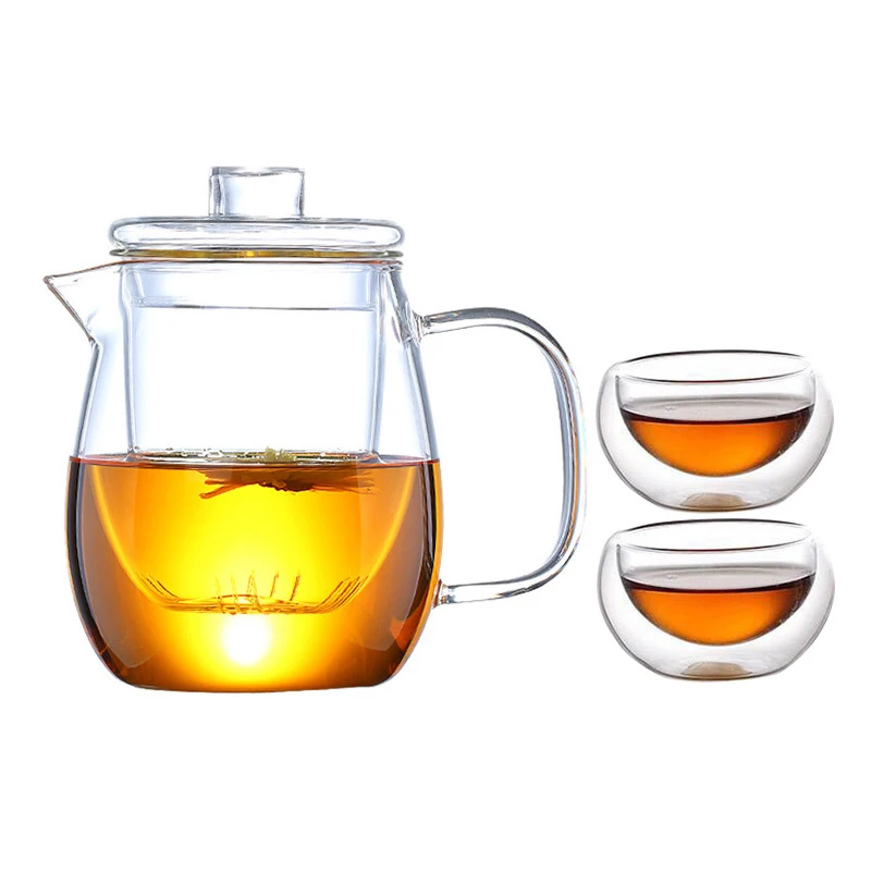 Heat Resistant Glass Tea Pot and Cup Set, Gaiwan Infuser Teapot for Infusion Oolong Tea Brewing Kettle, to Boil Water Pots
