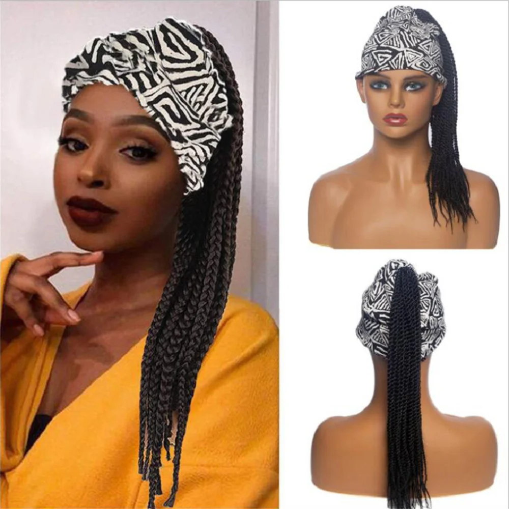 Synthetic Headband Wig Twist Braided Wigs Box Braided Women Braids Ponytail Hair Wigs Daily Use Party Cosplay Cap Heat Resistant