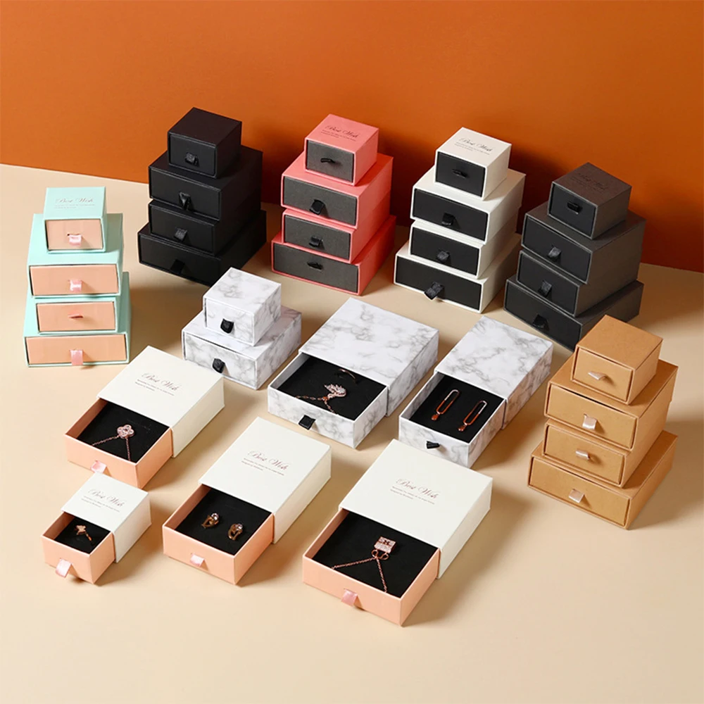 24pcs Bulk White Black Pink Boxes Small luxury Cardboard Paper Sliding Drawer Gift Greetings Boxes Necklace Earrings Rings Box