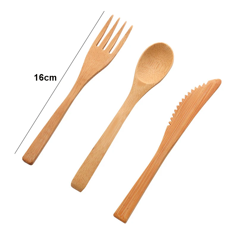 Bamboo Cutlery Set 3pcs/set with Cutlery Bag Reusable Wooden Fork Spoon Knife Set Tableware Nature bamboo Travel
