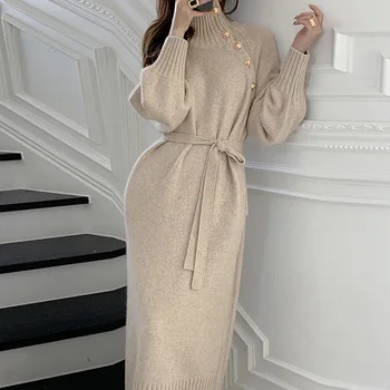 2024 Autumn/Winter New Style Fashion, Casual, Elegant with Coat Sweater Interior Long Cross Knee Base Knitted 1