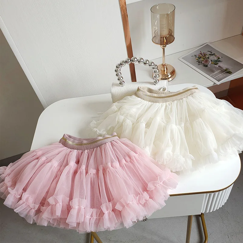 

2023 New Girls Mesh Tutu Skirts Cute Fashion Princess Ball Gown Skirt Girls Party Clothes
