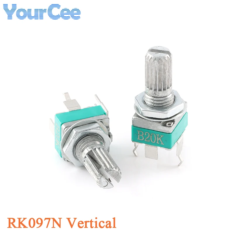 5pcs RK097N Vertical Single Audio Amplifier Seal Potentiometer RK097G B1K 5K 10K 20K 50K 100K 500K Bend 3Pin 6P with Gasket Nut