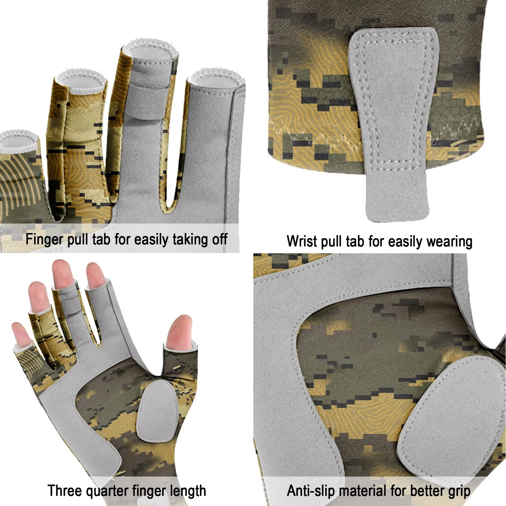 Gants pêche doigts libres Riverruns - Gants techniques pour pêche, kayak, randonnée et cyclisme