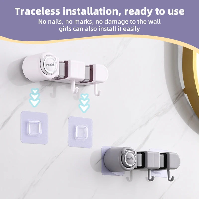 Broom Mop Holder, Wall Mounted Self-Adhesive Broom And Mop Organizer With Hooks For Bathroom Kitchen Closet Storage: 3 - 5 Days Free Delivery Only UK
