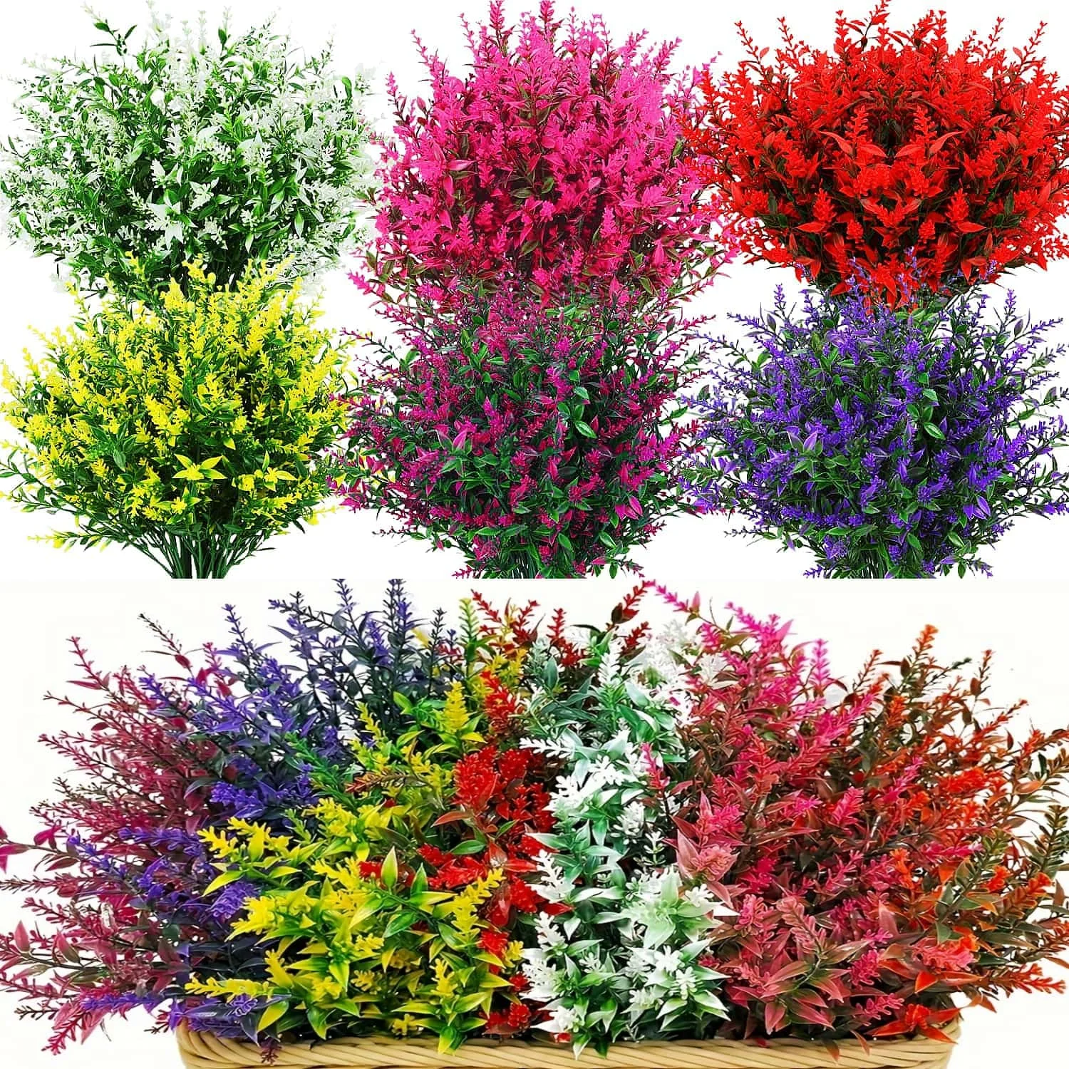 8/12PCS Artificial Lavender, UV Resistant Outdoor Fake Flowers 1