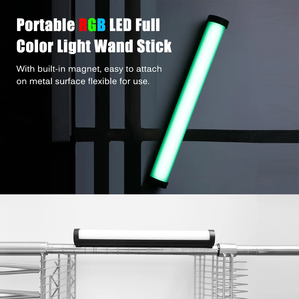 NiceFoto TC-210RGB RGB LED 풀 컬러 라이트 튜브, 휴대용 필 라이트 스틱, 바이 컬러 온도 2500K-9900K 스텝리스 D