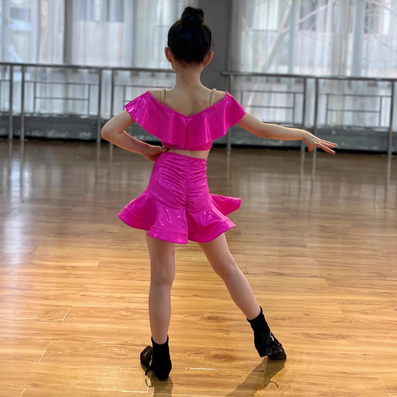 New Latin Dance Performance Dress For Girls Fluorescent Tops Split Skirts Suit Chacha Rumba Tango Latin Dance Wear DN17757