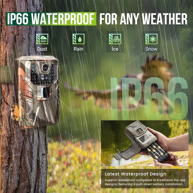 4K 48MP WiFi Trail Camera Bluetooth Game Night Vision 0.2sTrigger Motion Activated IP66 Waterproof Wide Angle Hunting Wildlife