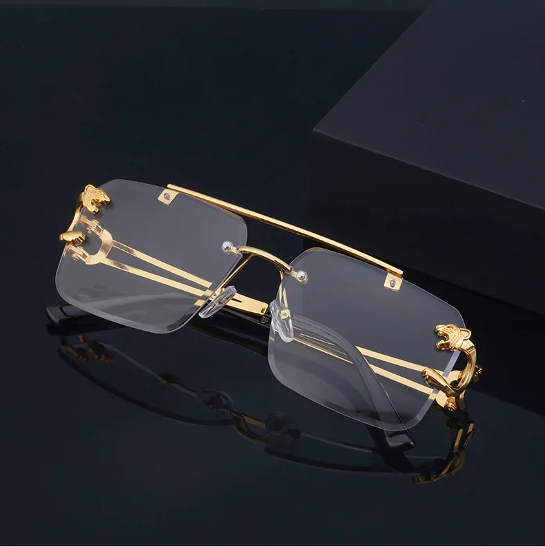 Mode metall leopard randlose sonnenbrille doppel brücken gradienten ozean film schattierungen uv400 – Detail 4