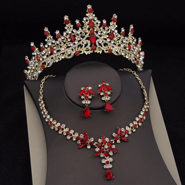 Royal poj huab tais Bridal Jewelry Sets rau Cov Poj Niam Khoom kim heev Tiaras Crown Teeb Necklace Earrings Kab tshoob Dress Bride Jewelry Set Accessory 1