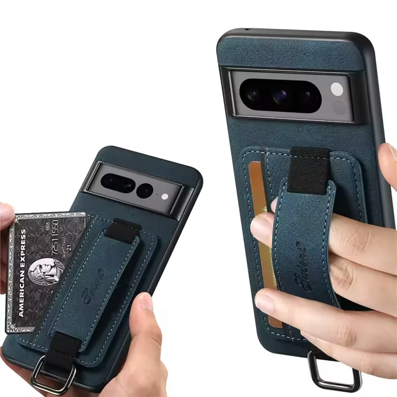 Luxury Business Leather Wallet Case with Wrist Strap and Card Holder