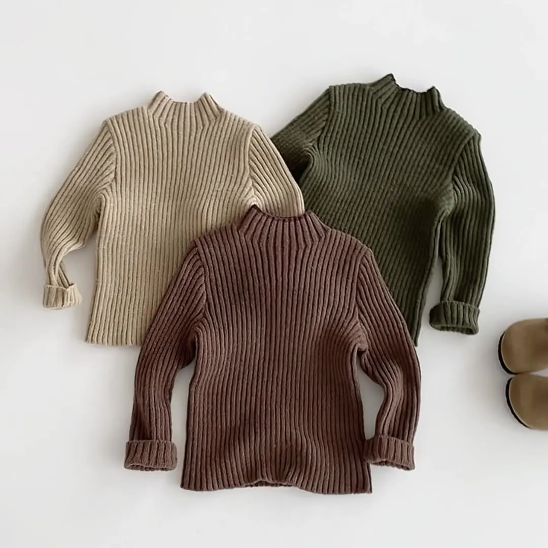 Kids Turtleneck Sweaters Solid Color Knit Pullover