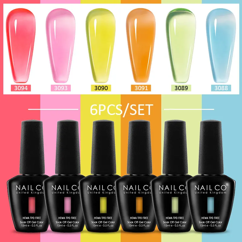 Jelly Nude & Red Gel Polish Kit: 6-Piece Long-Lasting Natural Color Collection