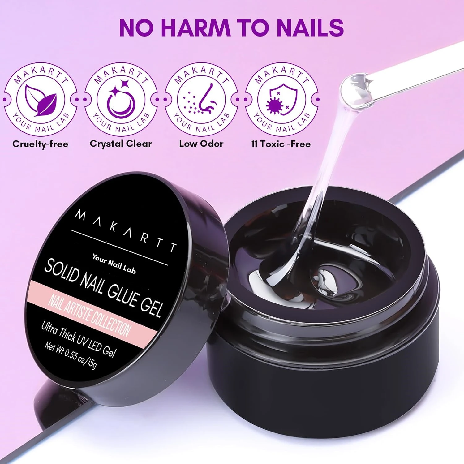 Makartt Solid Nail Glue Gel 15ml with Remover 60ml, Nail Glue Kit for Press on Tips Acrylic Gel X Nails 2