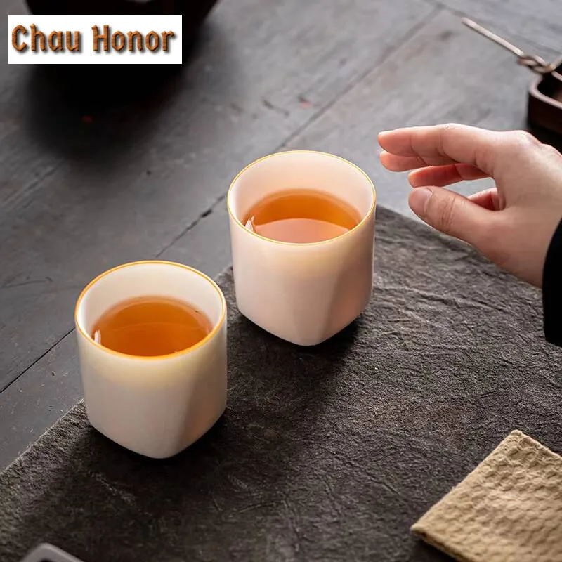 160ml Boutique Jade Grease Ru Porcelain Prism Cup Ru Kiln Master Cup Handmade Ceramic Household Kung Fu Teaset Tea Ceremony Gift