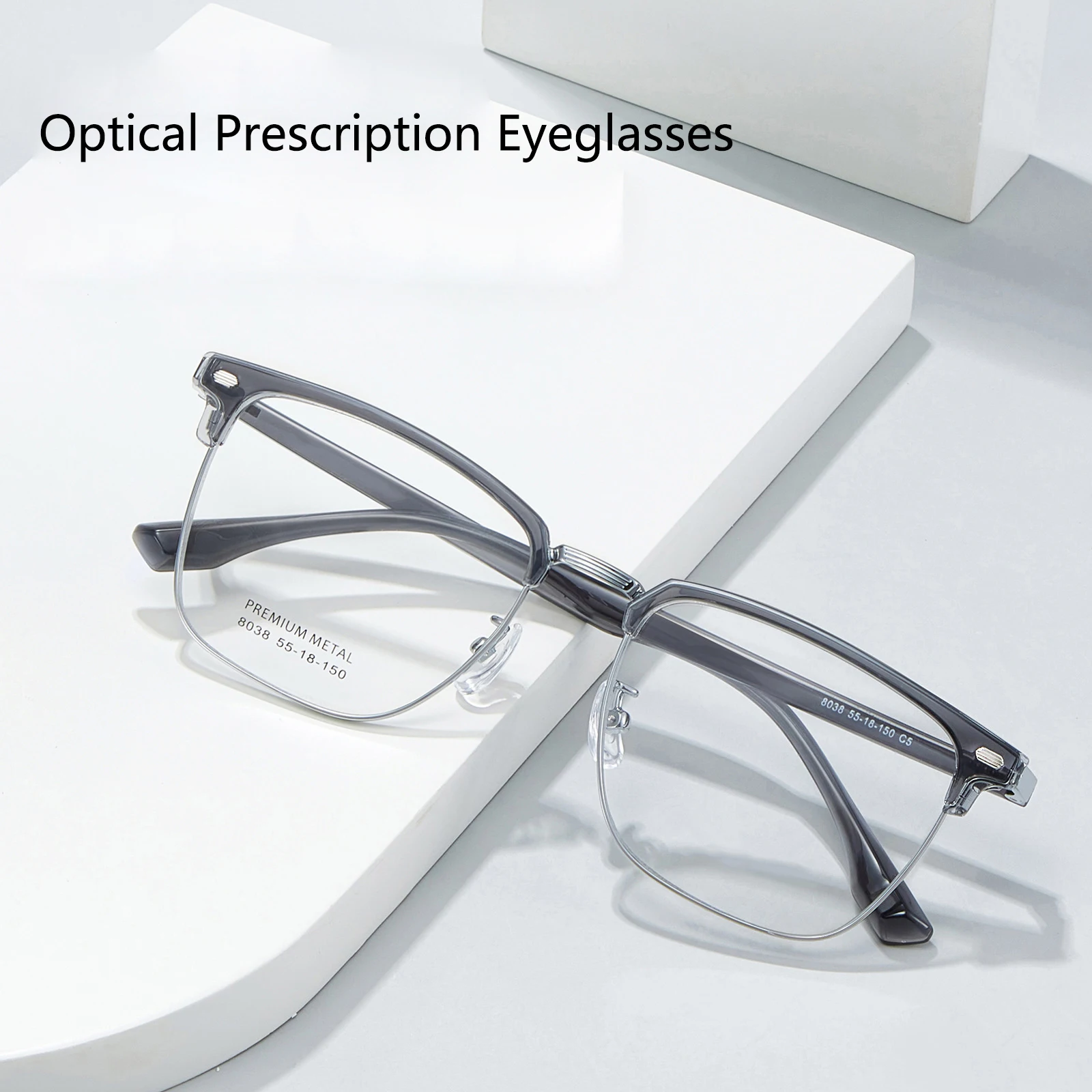 

Optical Prescription Eyeglasses Man Vintage Square Eyewear 2024 New Ultra Light Alloy Spectacle Large Size Myopia Frames 8038　