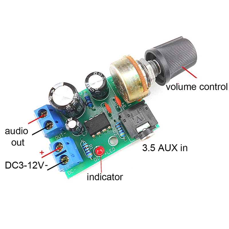 

LM386 10W Audio Amplifier Board Mono 3.5mm DC 3-12V Volume Control