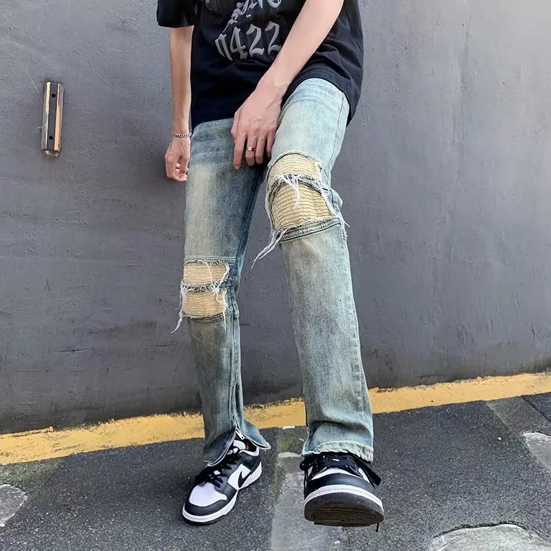 Y2K Fashion Stretch Slim Ripped Jeans Pants For Men Ankle Zipper Vintage Skinny Biker Denim Trousers men jeans ripped jeans ripped patchwork jeans