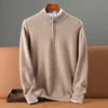 Autumn Winter Thick 100% Mink Cashmere Sweater Men's Semi High Neck Zipper Knitted Pullover Casual Business Warm Menswear Tops 3