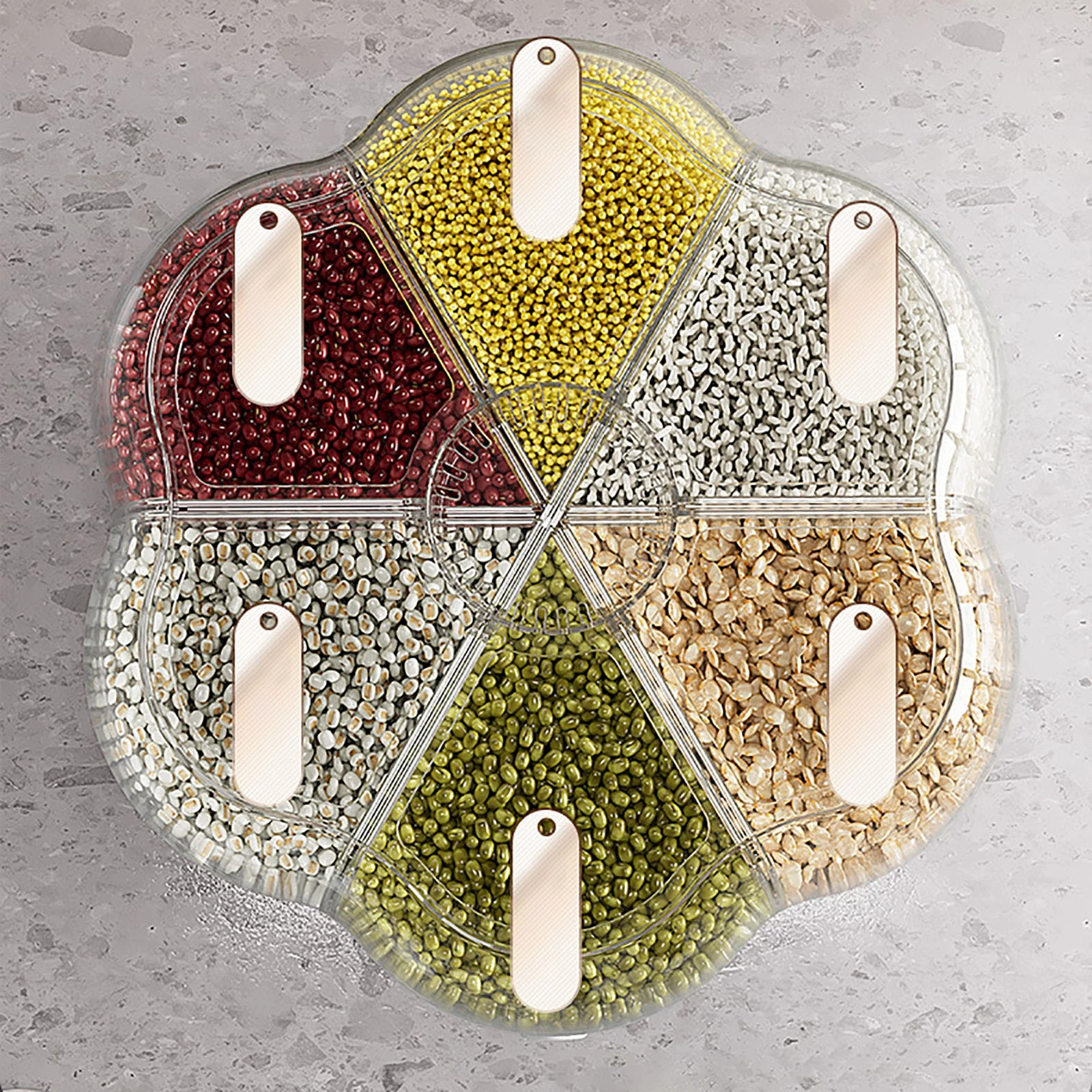 6-Grid Rotating Grid Grain Rice Dispenser Sealed Cereal Separate Bucket Dry Food Container Round Rice Storage Tank Storage Box storage box kitchen storage box food storage container food storage box rice storage box