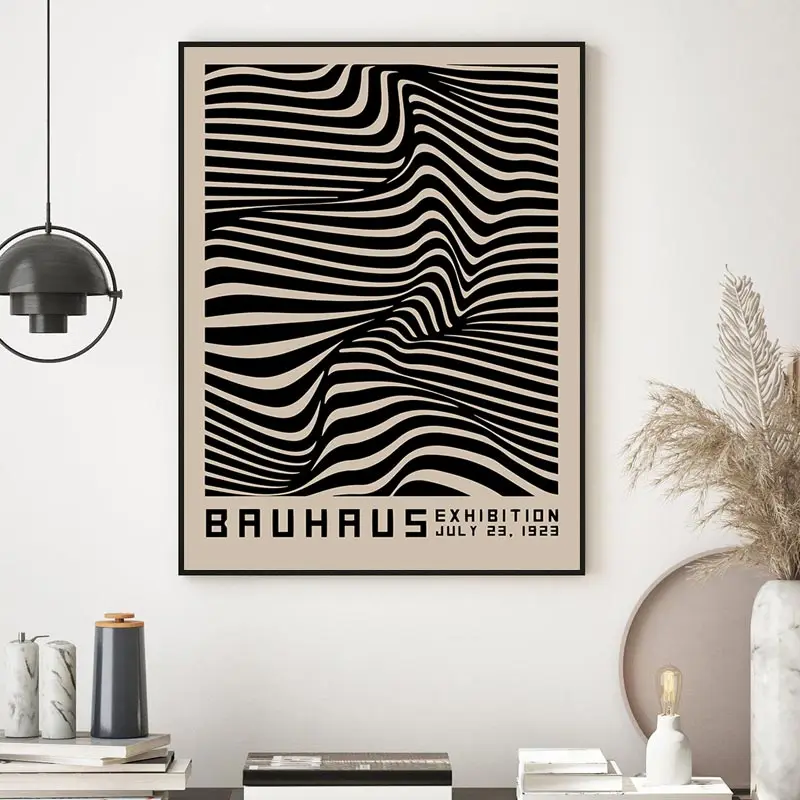 Bauhaus Abstract Curve Canvas Painting Contemporary Print Vintage Exhibition Poster Black Wall Art Pictures Home Decor