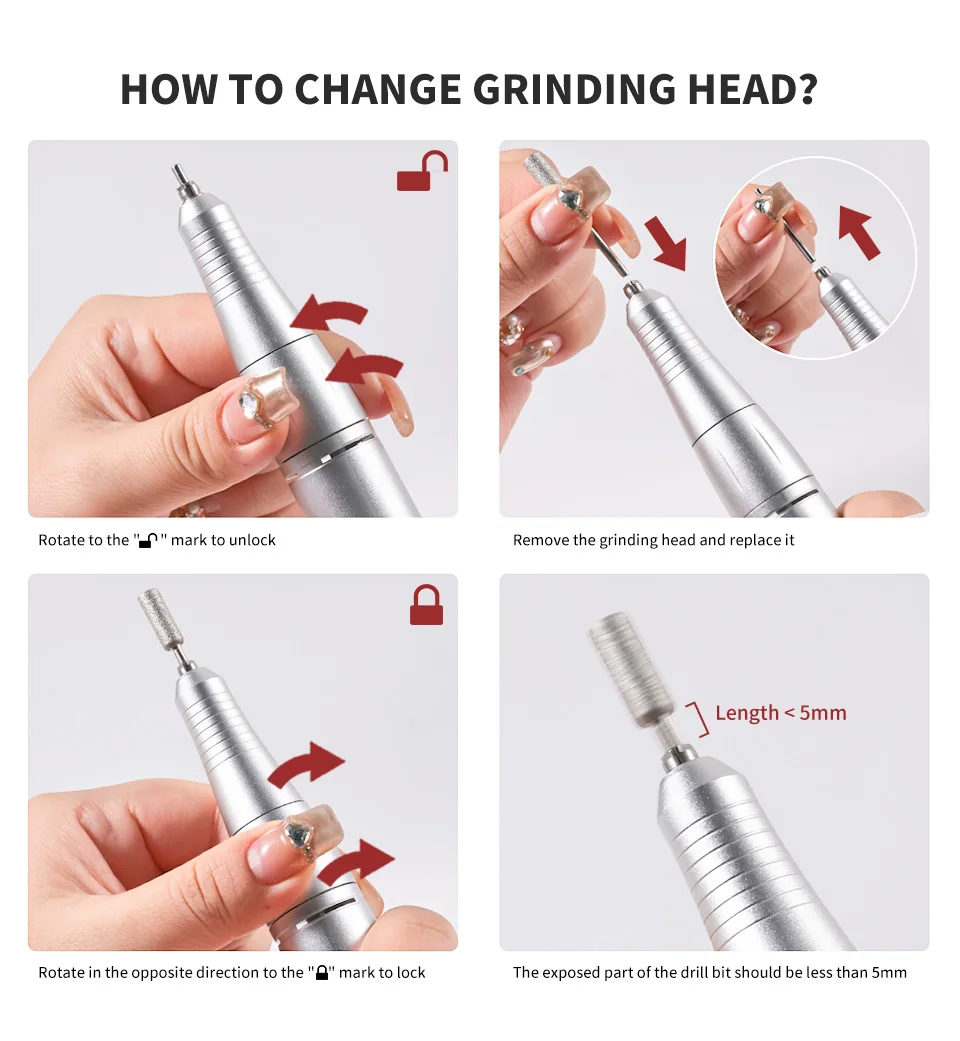 Description Picture 5 of item45000RPM Electric Nail Drill Machine Professional Nail Drills for Gel Nails Polish Rechargeable Portable Nail File Manicure Tool