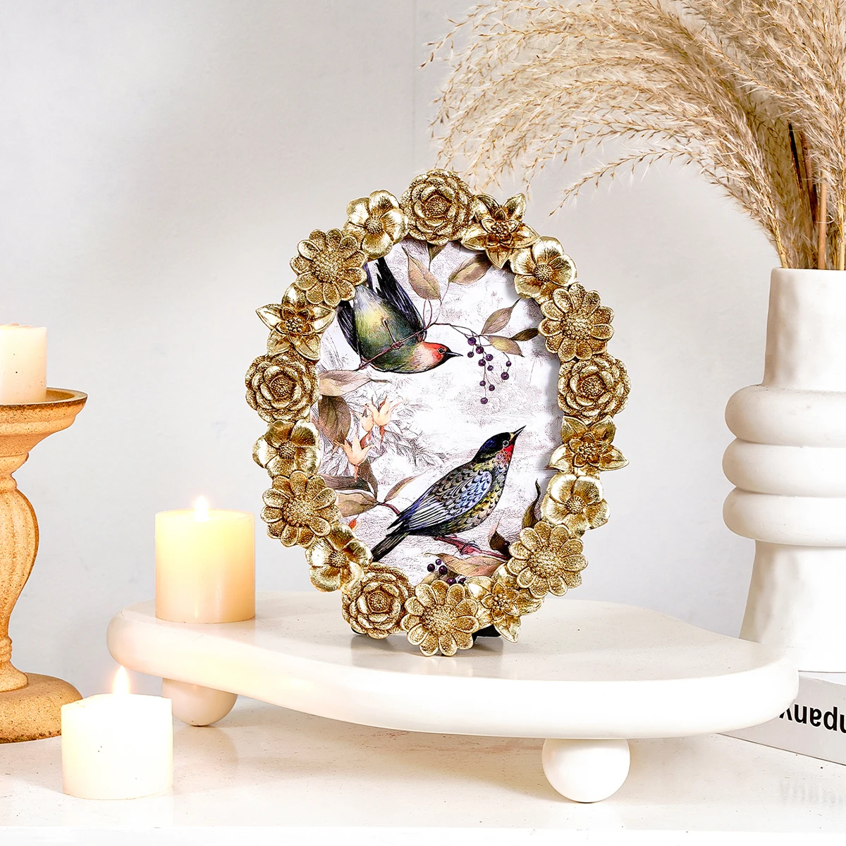 1PC, Golden Three-dimensional Flower Pattern Photo Frame, suitable for home photo decoration and photography decoration props