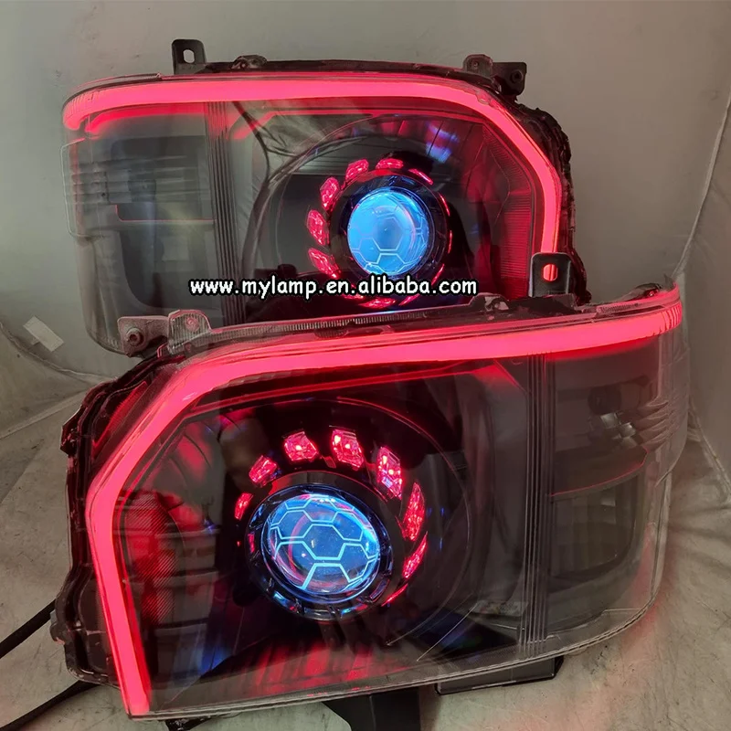 For TOYOTA HIACE Full LED Projector Head Lights Custom Turbine Shroud Front Lamp