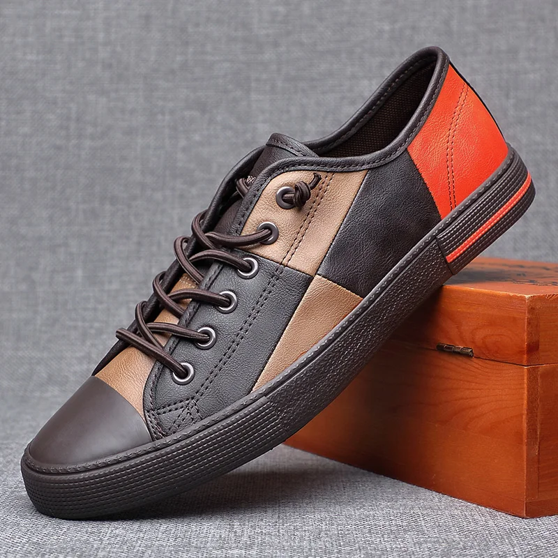 New 2023 Autumn Leather Men's Casual Shoes Soft Upper Designer Shoes for Men Loafers Flat Sneakers Breathable Slip on Men Shoes 4