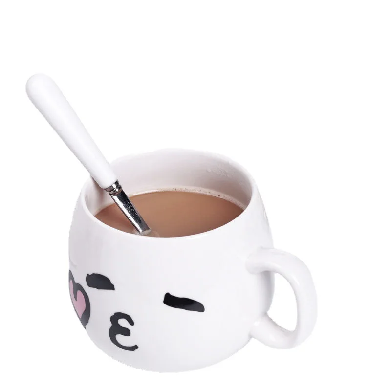 

Cute Cartoon Expression Cup Mug Simple Ceramic Cup Student Water Cup with Lid