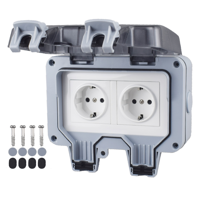 IP66 Outlet 220v Korea Waterproof Outdoor Plug Electrical Sockets And Switch Wall Multi European Eu Adapter Bathroom Power