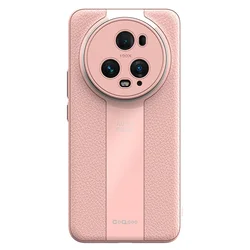 Luxury Lichi Leather Ultra Thin Matte Case with Soft TPU and Lens Protection for Honor Magic 5 Pro (Pink)